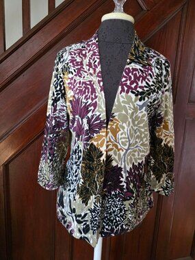 Christopher & Banks Womens Medium Open-Front Jacket Cardigan Floral